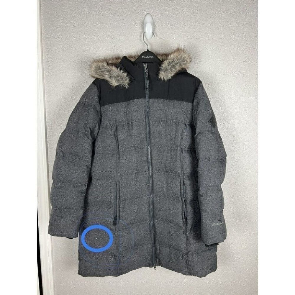 Eddie Bauer Gray Puffer Coat with Faux Fur Hood - Picture 5 of 9